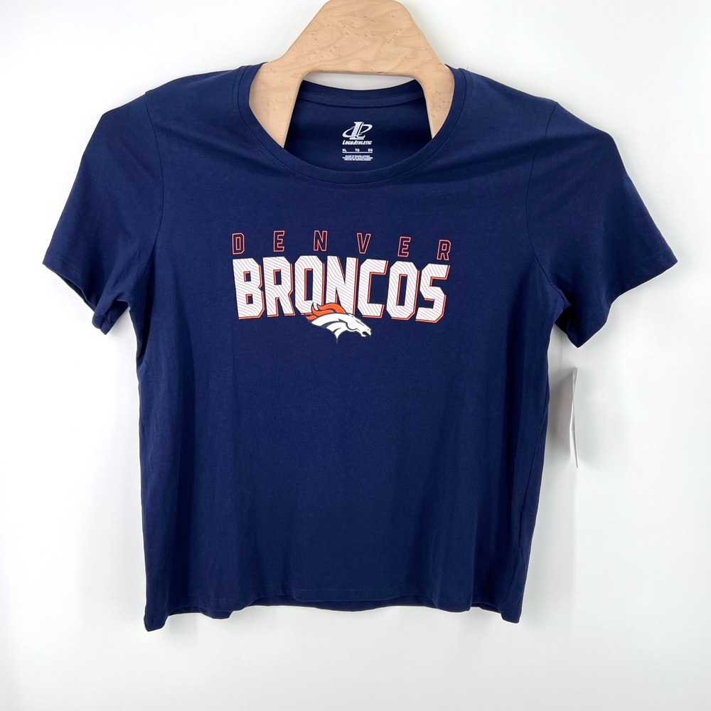 Logo Athletic Denver Broncos XL Cotton Navy Blue Tee NFL Game Day Fan Sportswear